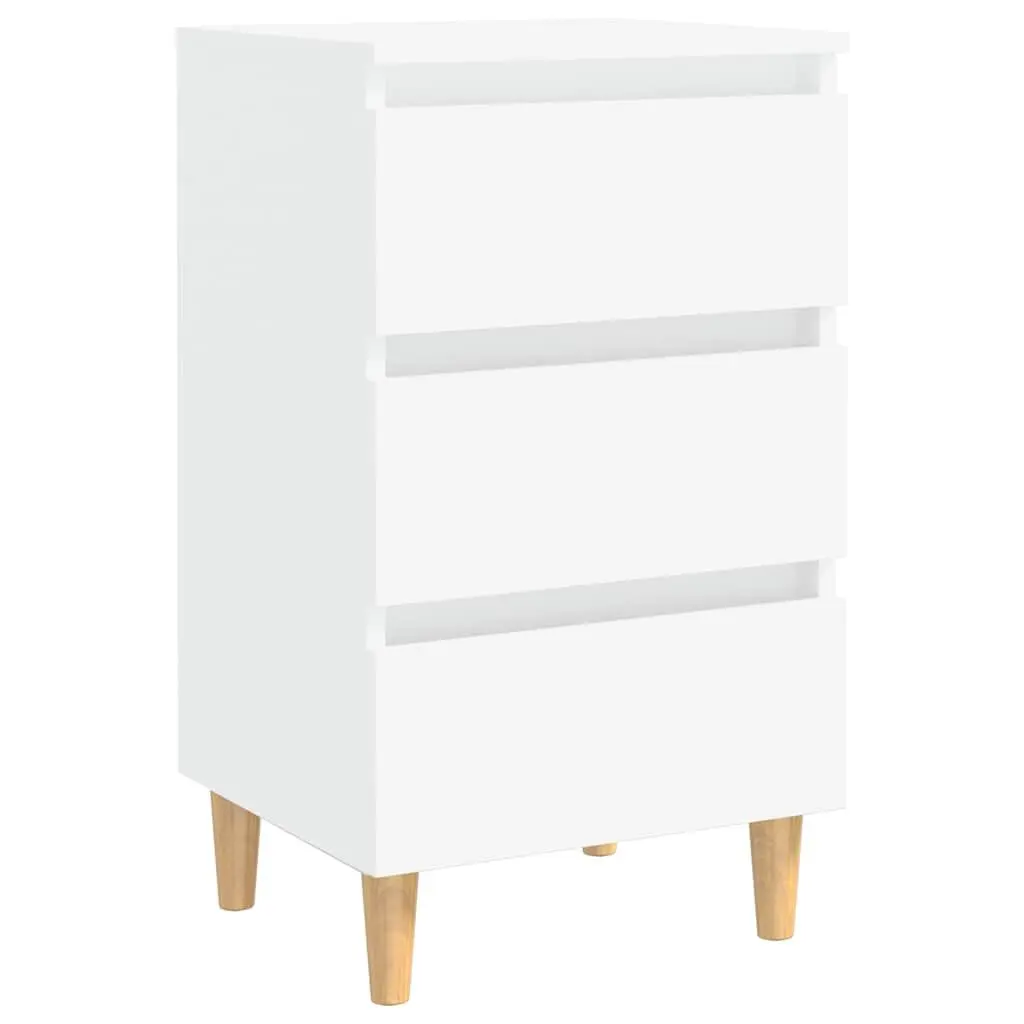 Bedside Table White Bed Cabinet Nightstand 3 Drawers Solid Wood Legs 40x35x69cm