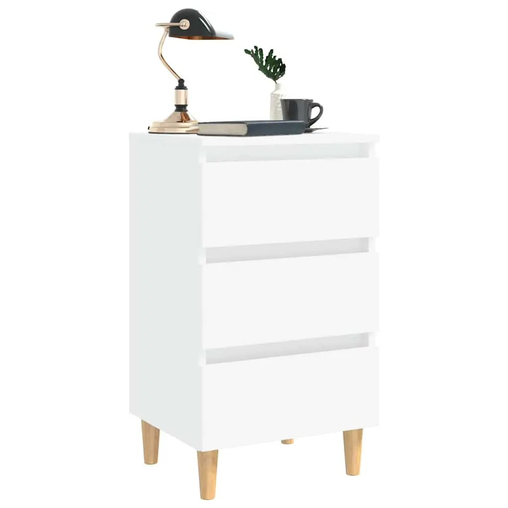 Bedside Table White Bed Cabinet Nightstand 3 Drawers Solid Wood Legs 40x35x69cm