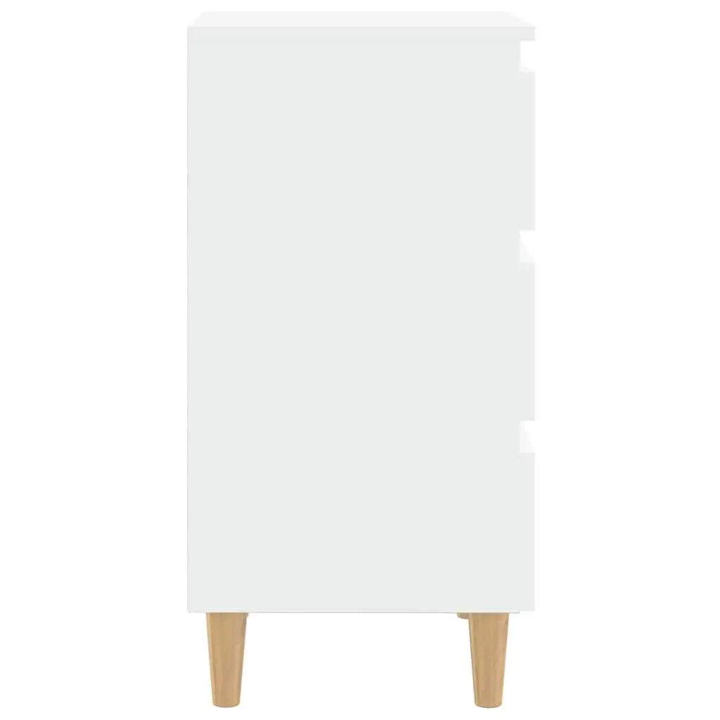 Bedside Table White Bed Cabinet Nightstand 3 Drawers Solid Wood Legs 40x35x69cm