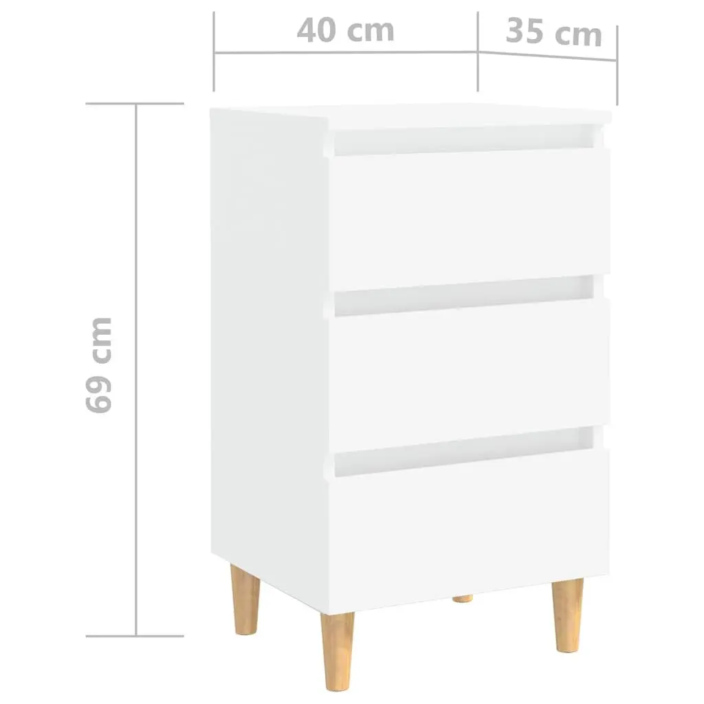 Bedside Table White Bed Cabinet Nightstand 3 Drawers Solid Wood Legs 40x35x69cm
