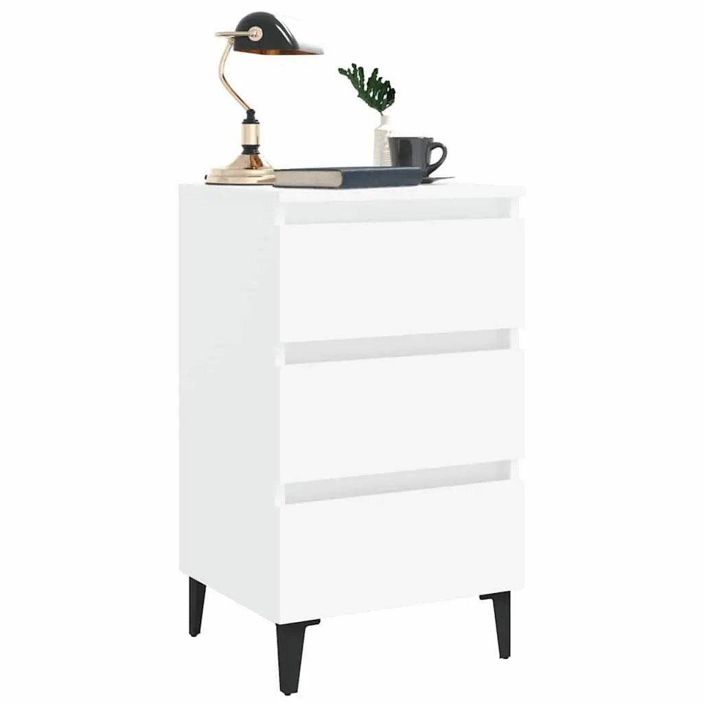 Bedside Table White 40x35x69 cm 2 Piece Metal Legs Nightstand