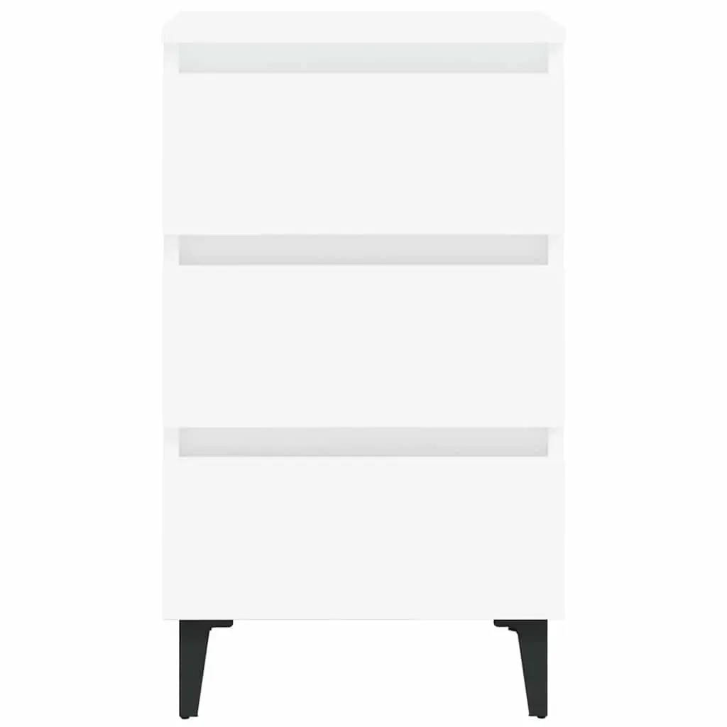 Bedside Table White 40x35x69 cm 2 Piece Metal Legs Nightstand