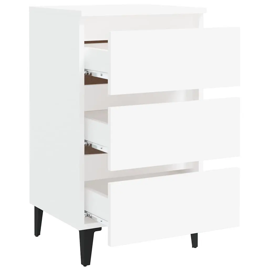 Bedside Table White 40x35x69 cm 2 Piece Metal Legs Nightstand