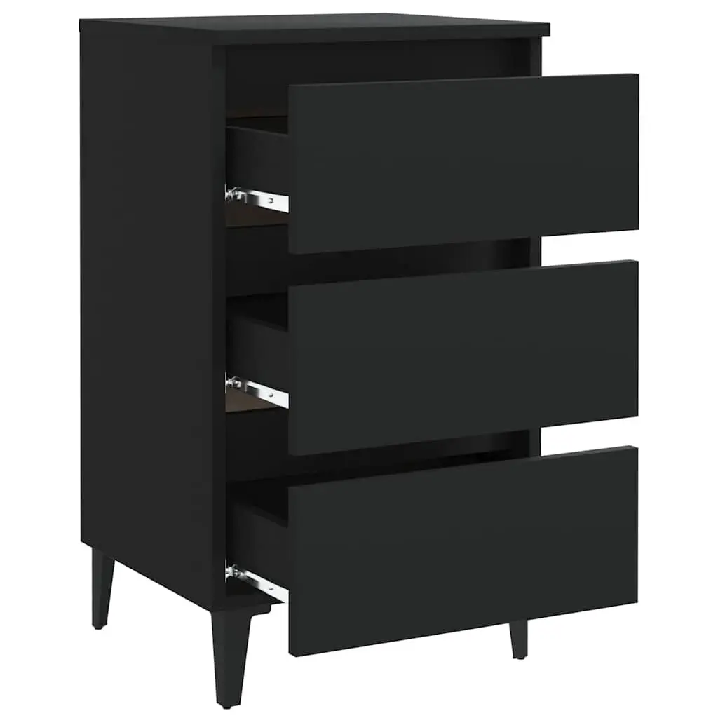 Bedside Cabinet Black Metal Legs 3 Drawer Storage Nightstand