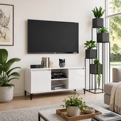 White TV Cabinet with Metal Legs