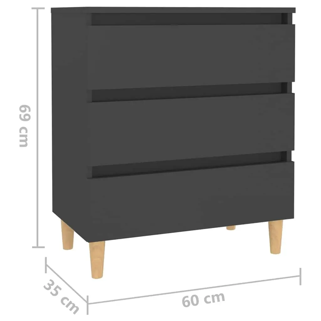 Grey Storage Cabinet Sideboard Scandinavian Style 3 Drawers Wooden Legs Display Surface