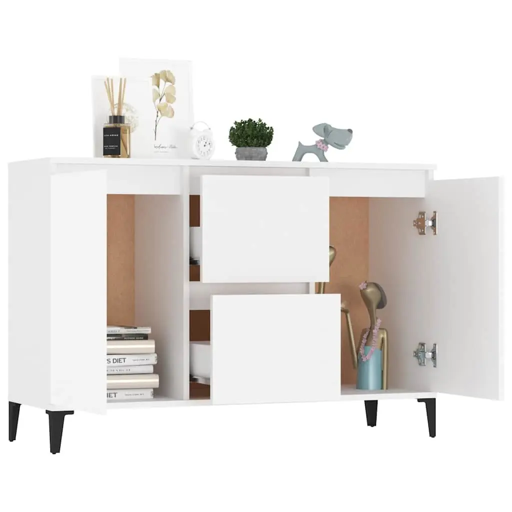 Sideboard Cabinet White 102 x 35 x 70 cm Industrial Style 2 Drawers 2 Doors Storage Furniture