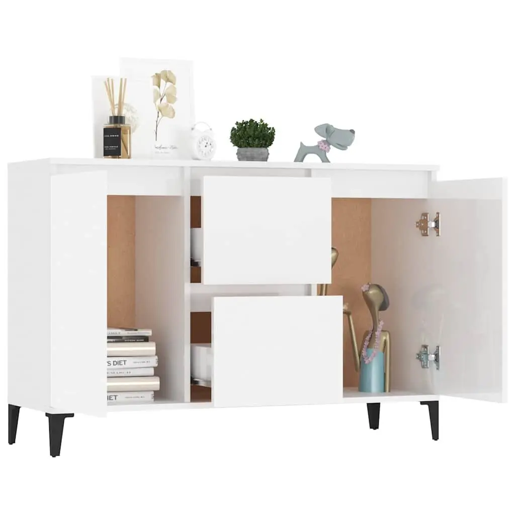 Sideboard High Gloss White Storage Cabinet with Drawers Doors Industrial Design