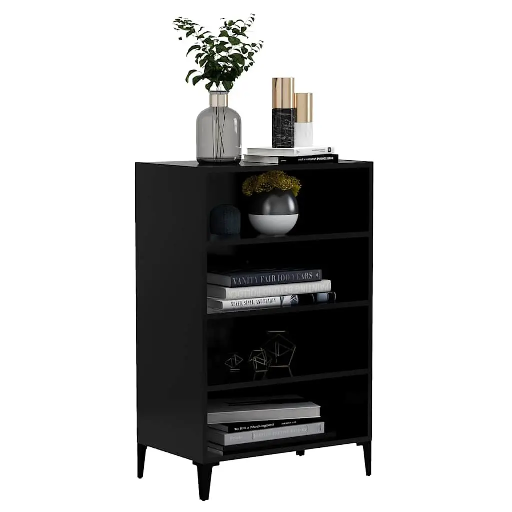 Sideboard Cabinet Black 4 Shelves Engineered Wood Living Room Storage Furniture