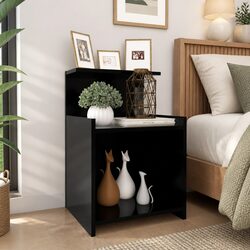 Compact Black Bedside Tables – 2 pcs with Open Shelves