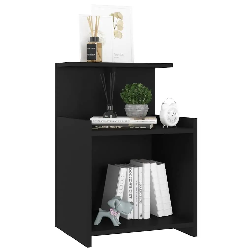 Bedside Tables Black 40 x 35 x 60 cm 2 Piece Open Shelves Storage Side Cabinet