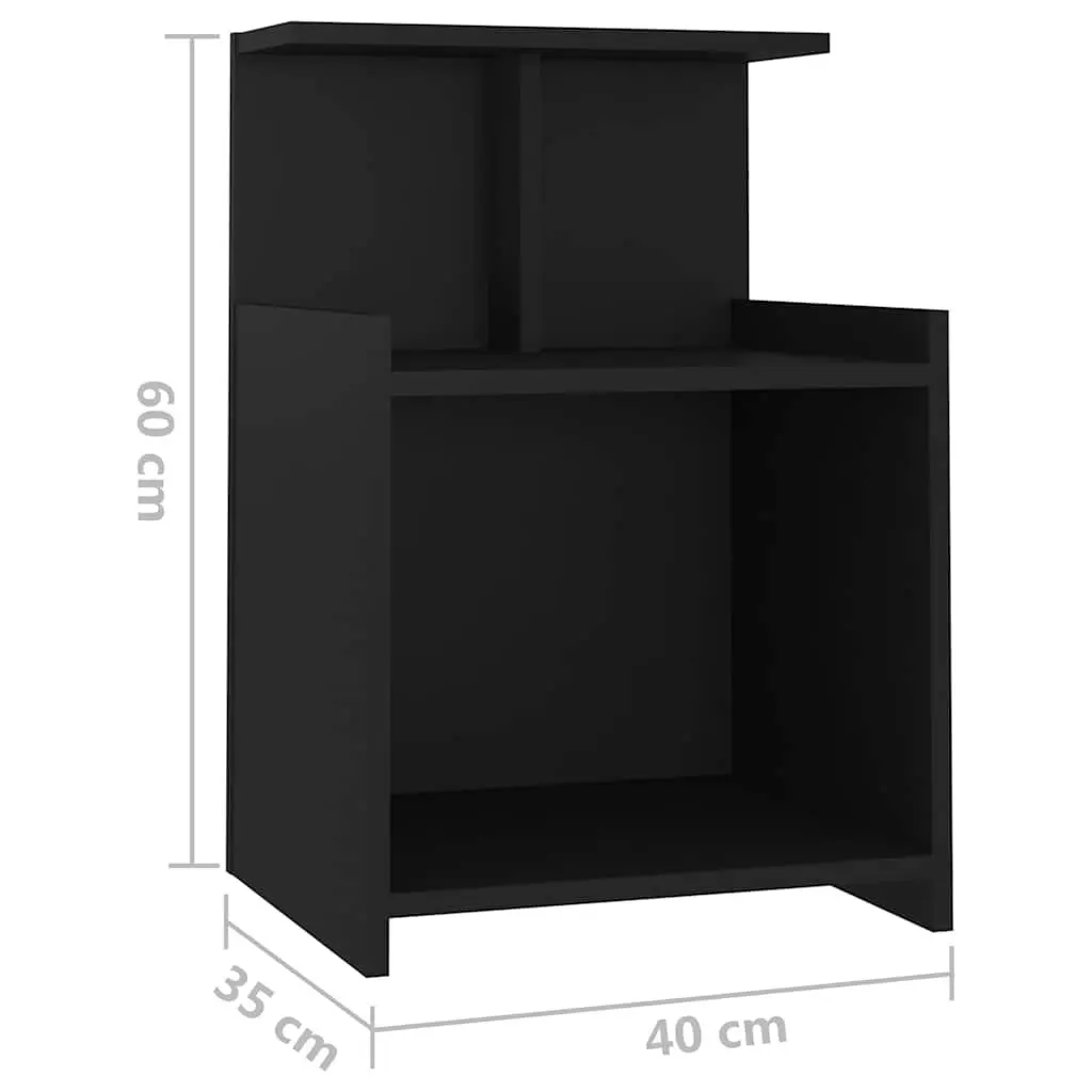 Bedside Tables Black 40 x 35 x 60 cm 2 Piece Open Shelves Storage Side Cabinet