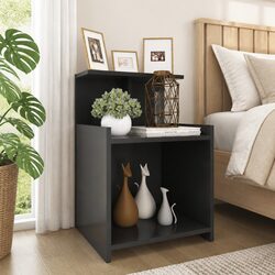 Bedside Table Grey 40x35x60 cm Engineered Wood Nightstand with 3 Open Shelves