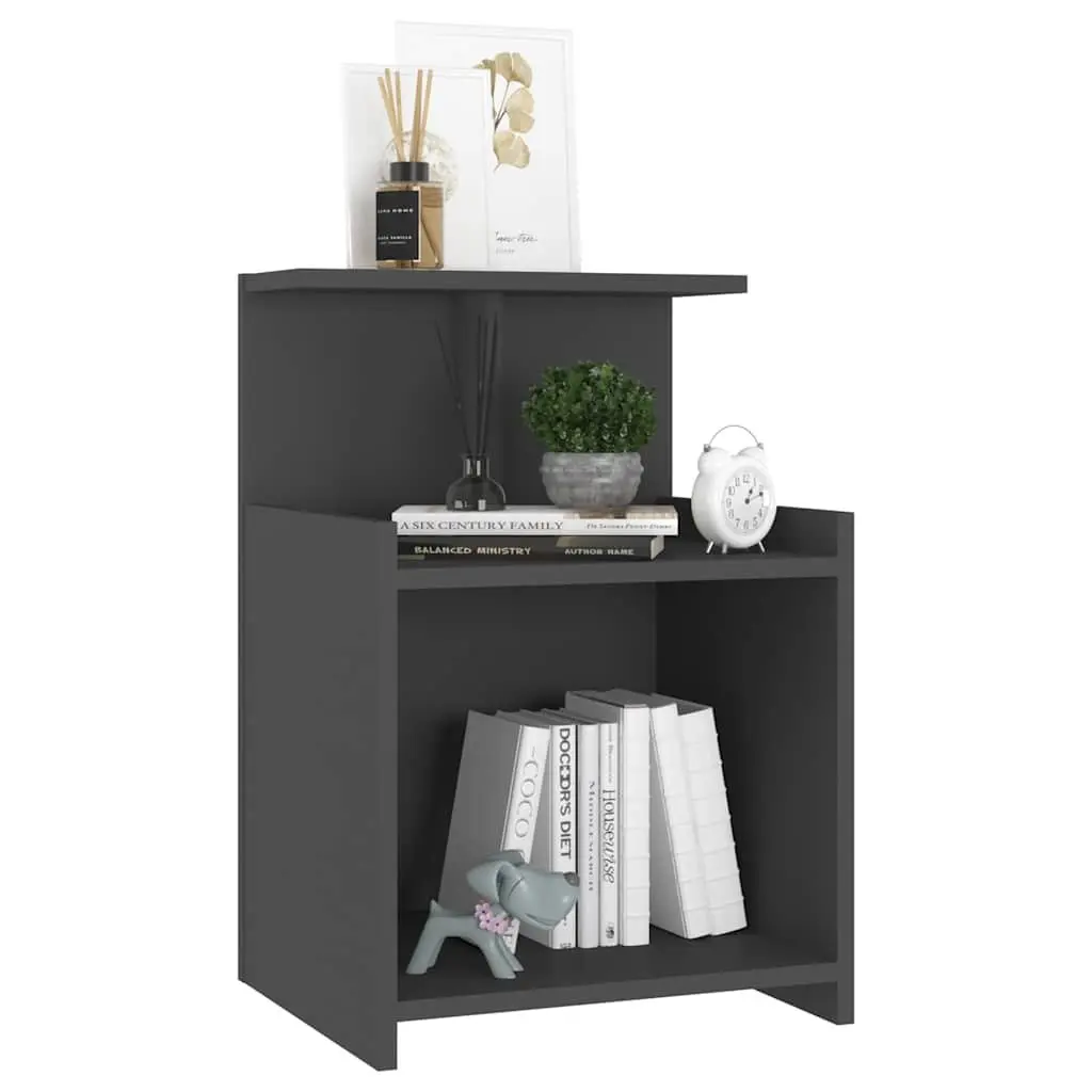 Grey Nightstand 40x35x60cm Bedside Table Engineered Wood with 3 Open Shelves