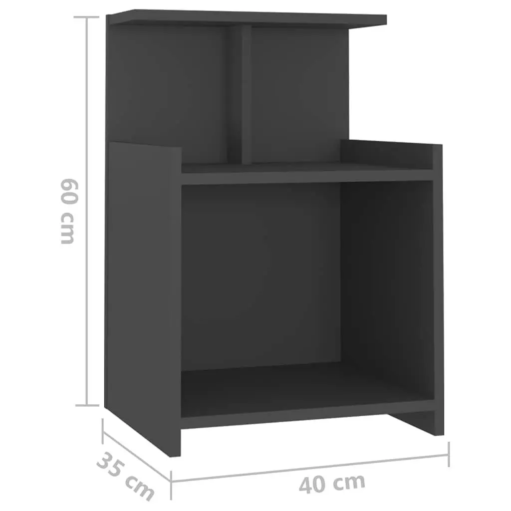 Grey Nightstand 40x35x60cm Bedside Table Engineered Wood with 3 Open Shelves
