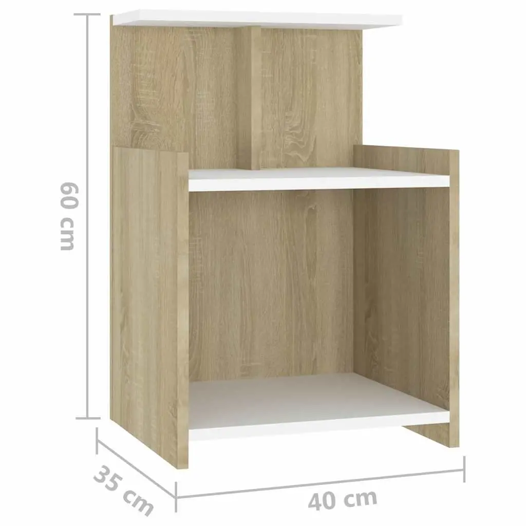 Bedside Table with 3 Open Shelves White Sonoma Oak Nightstand Cabinet Storage