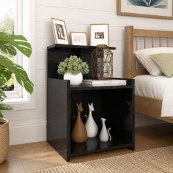 2-Piece High Gloss Black Bedside Table Set