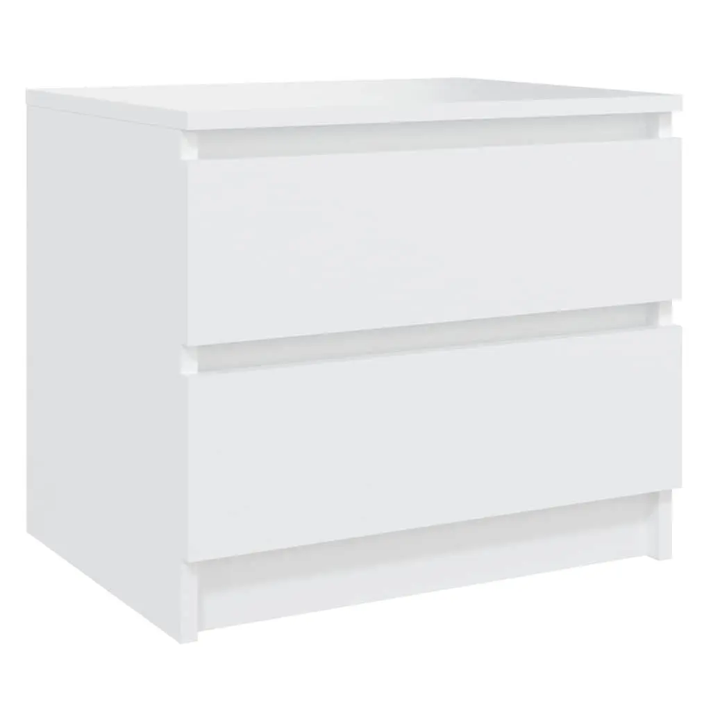 Bedside Table White 50x39x43.5 cm Two Drawers Storage Cabinet Nightstand