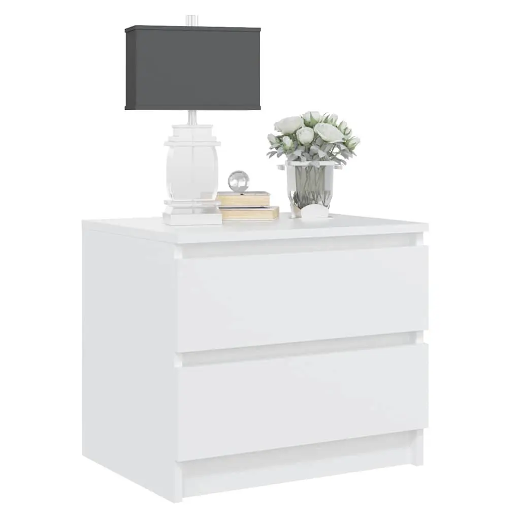 Bedside Table White 50x39x43.5 cm Two Drawers Storage Cabinet Nightstand