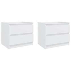 Compact White Nightstands with Two Drawers - 2 pcs