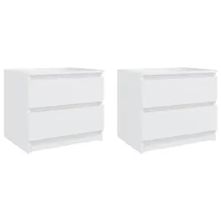 Compact White Nightstands with Two Drawers - 2 pcs