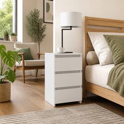 Bed Cabinet White Bedside Table Nightstand 3 Drawers Bedroom Storage Unit