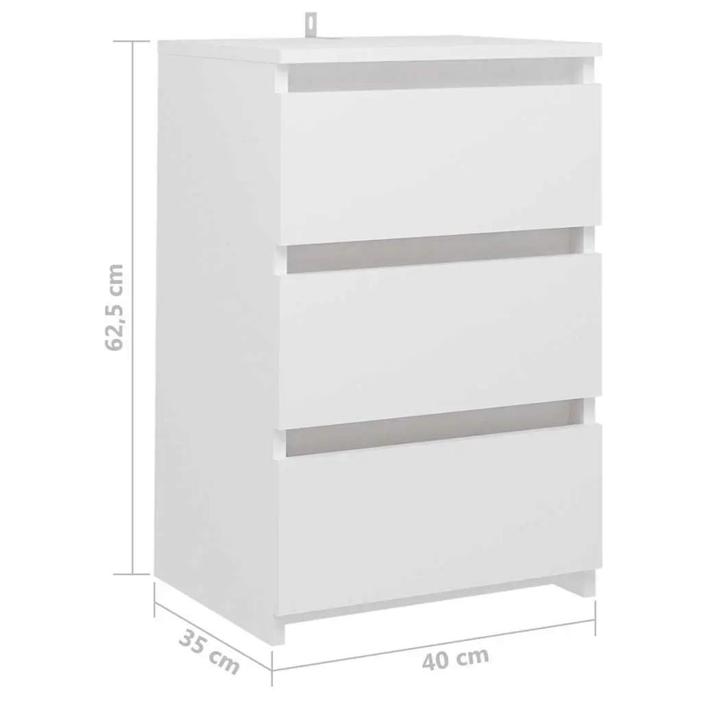 Bedside Table White 3 Drawers Bedroom Storage Unit