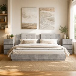 Bedside Tables 2 pcs Grey Nightstand Cabinets with Drawers Storage Bedroom
