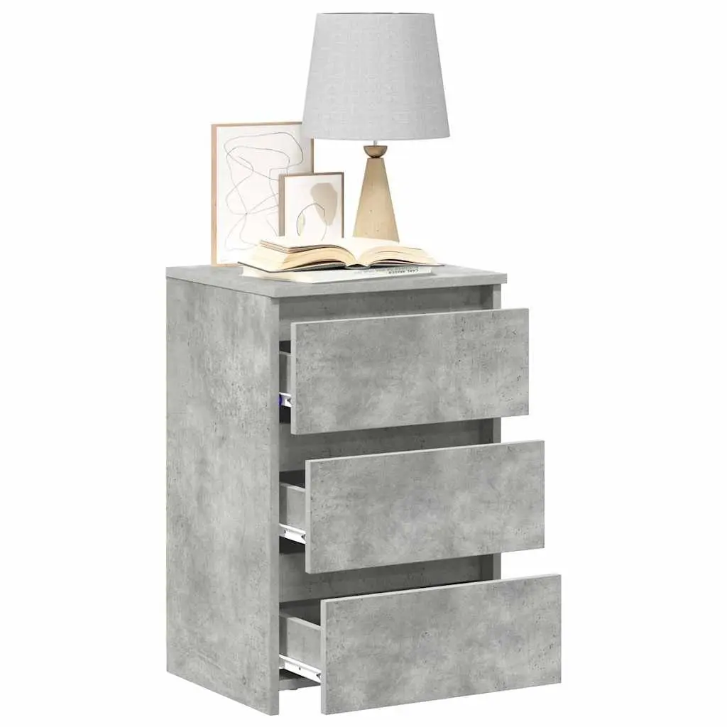 Bedside Tables Grey 2 Piece 3 Drawer Storage Nightstands