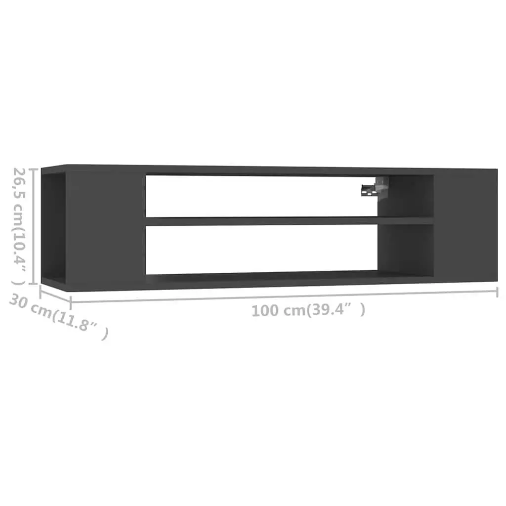 Hanging TV Cabinet Grey Wall-Mounted Storage Unit Open Compartments