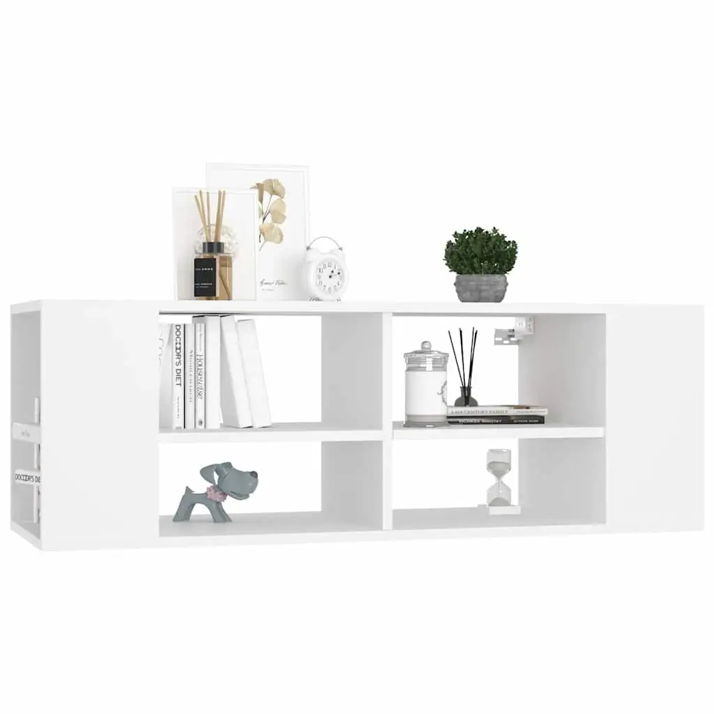 Wall-Mounted TV Cabinet White Adjustable Shelves Storage Unit