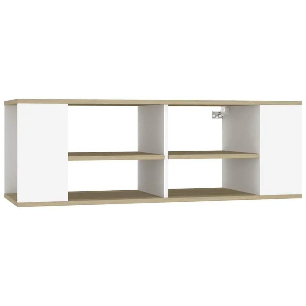 Wall-Mounted TV Cabinet White Sonoma Oak Adjustable Shelves Storage Unit