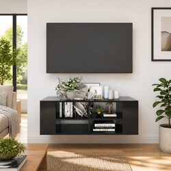 Concise Design Wall-Mounted TV Cabinet in Black