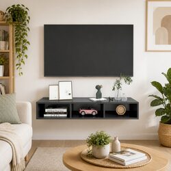Grey High Gloss Floating Shelf with 3 Compartments