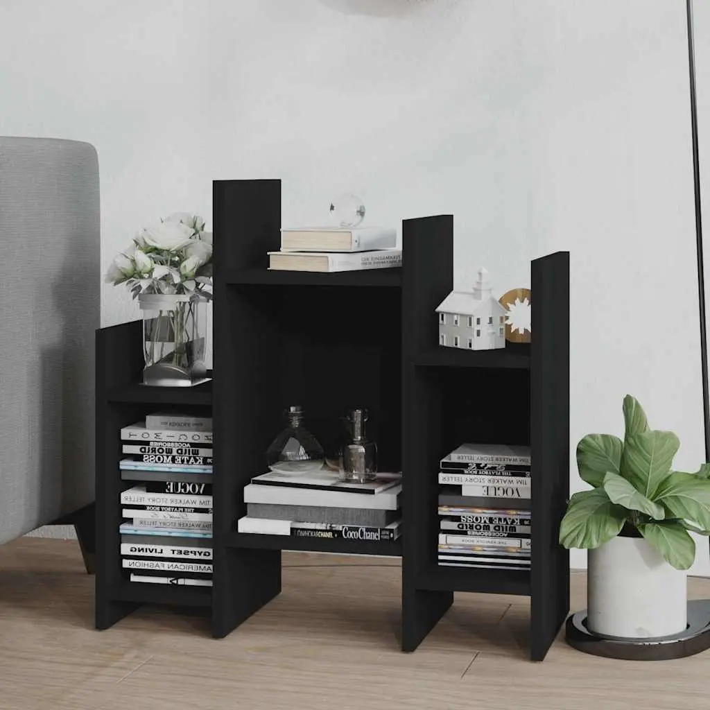 Black Side Cabinet Engineered Wood 60cm x 26cm x 60cm Storage Furniture with 6 Shelves for Home Organization