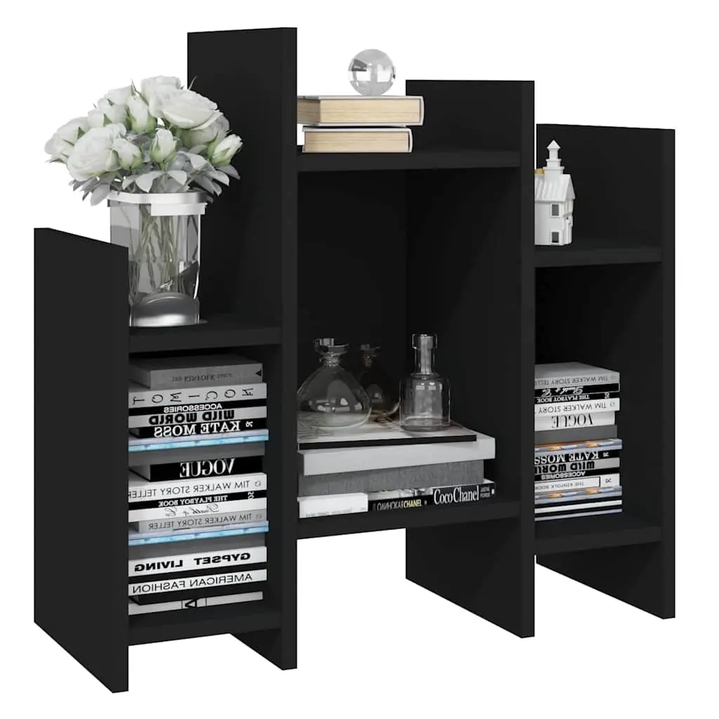 Black Side Cabinet Engineered Wood 60cm x 26cm x 60cm Storage Furniture with 6 Shelves for Home Organization