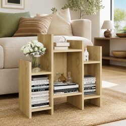 Compact Brown Side Cabinet with Ample Storage Shelves