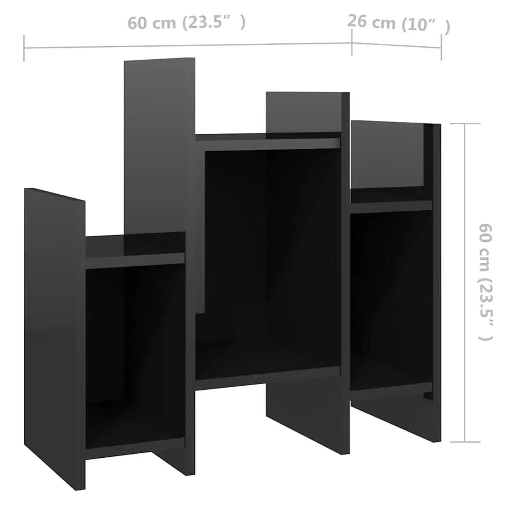 High Gloss Black Side Cabinet Storage Unit with 6 Shelves 60x26x60cm Engineered Wood