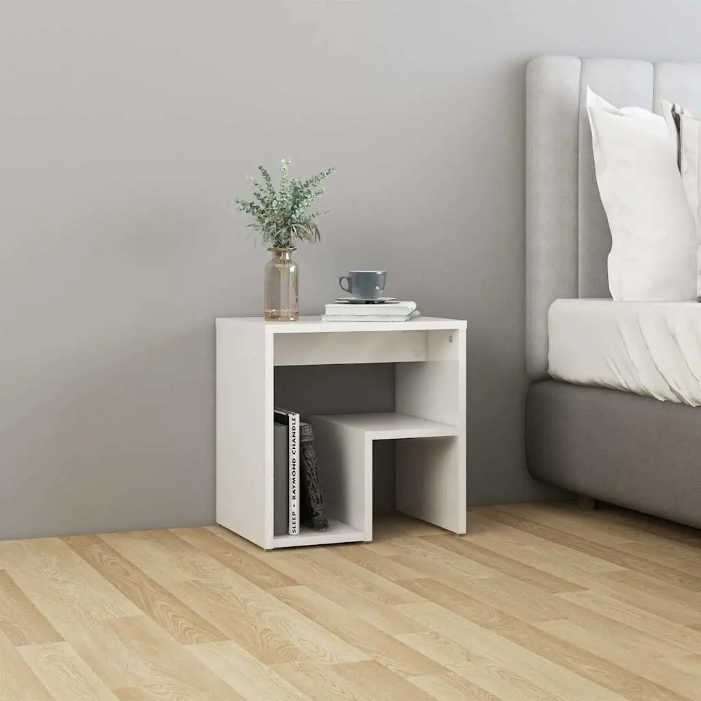 Bedside Tables White 2 Piece High Gloss Storage Shelf