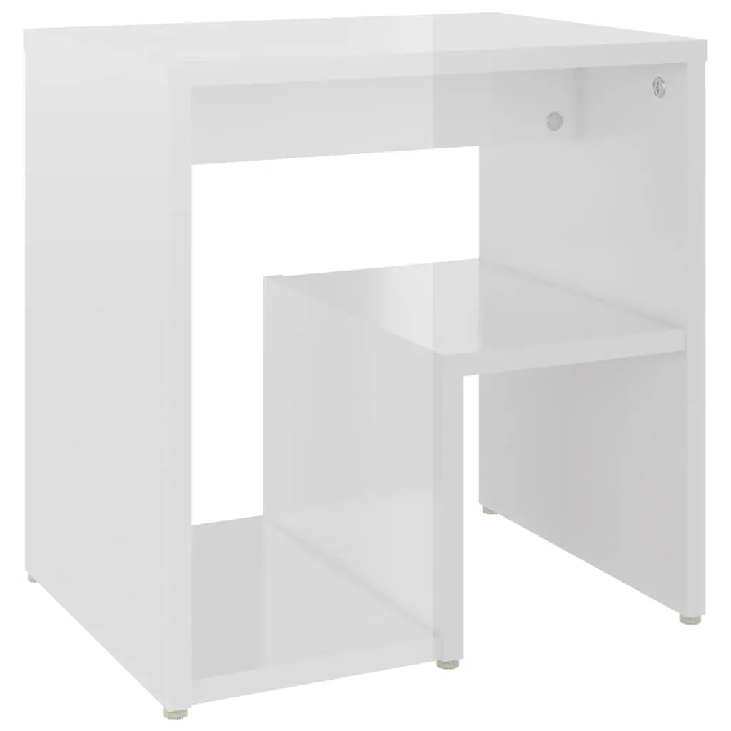 Bedside Tables White 2 Piece High Gloss Storage Shelf