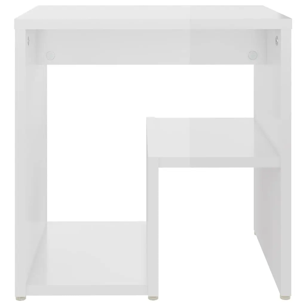 Bedside Tables White 2 Piece High Gloss Storage Shelf