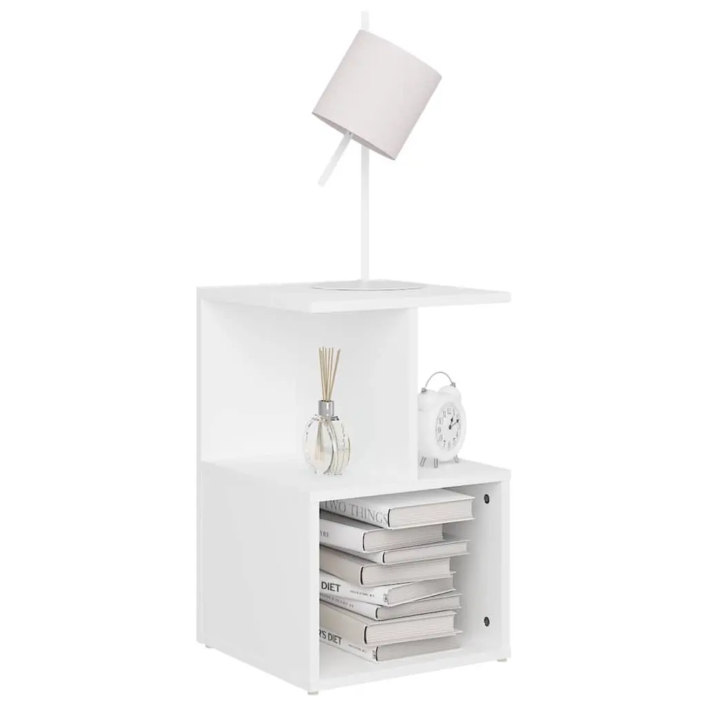 Bedside Table White Open Compartments Nightstand Bedroom Storage 35 x 35 x 55 cm
