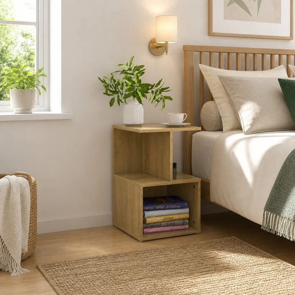 Bedside Cabinets Set 2 pcs Brown Engineered Wood Nightstand Storage Open Shelves