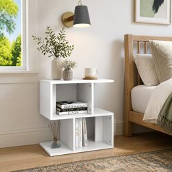 White Bedside Cabinet with Open Storage Options