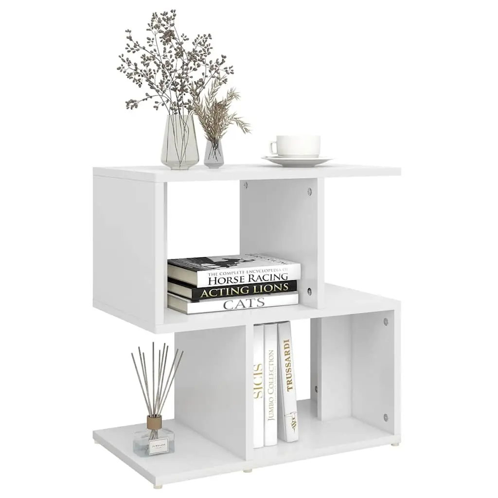 Bedside Cabinet White Engineered Wood Open Compartments Storage Nightstand