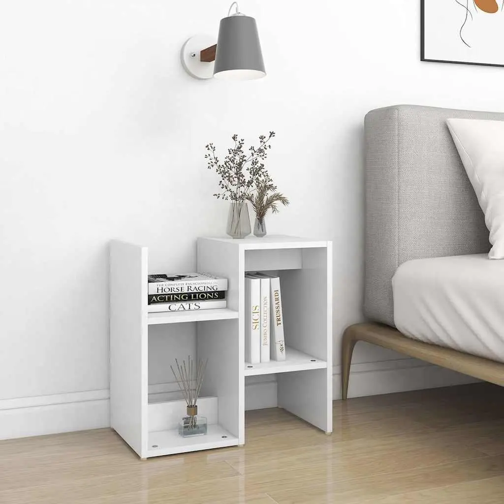 Bedside Cabinet White Engineered Wood Open Compartments Storage Nightstand