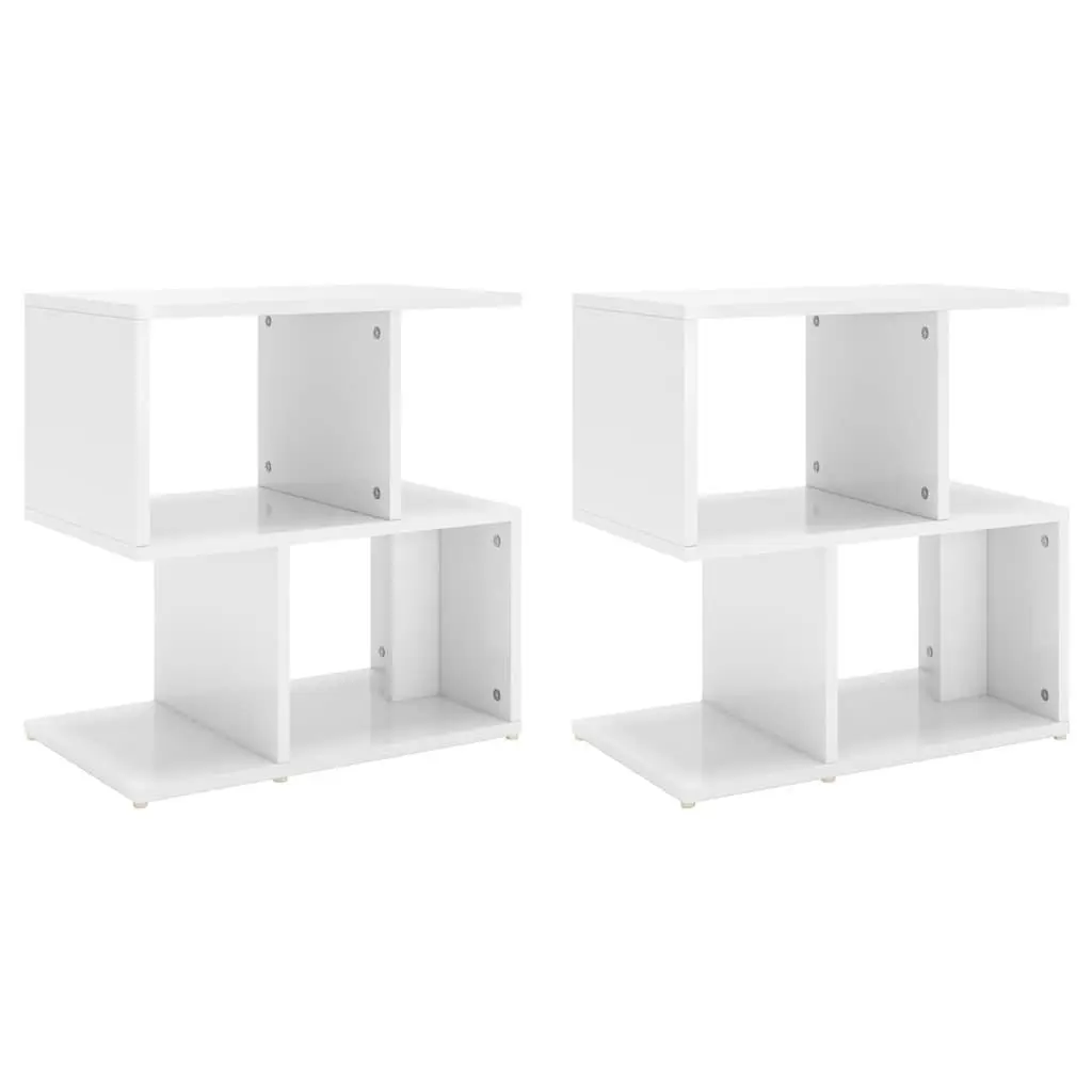 Bedside Cabinet Set White 2 Piece High Gloss Open Compartments