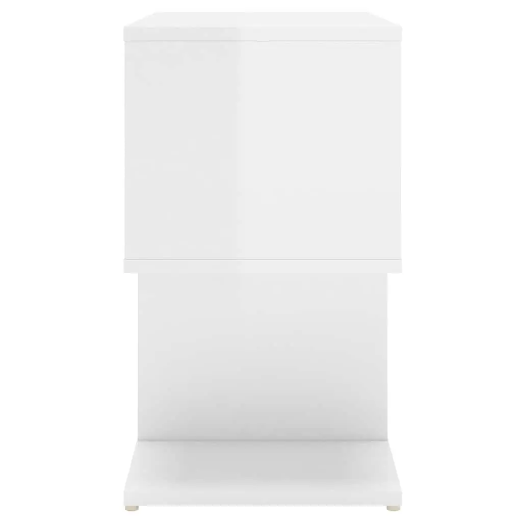 Bedside Cabinet Set White 2 Piece High Gloss Open Compartments
