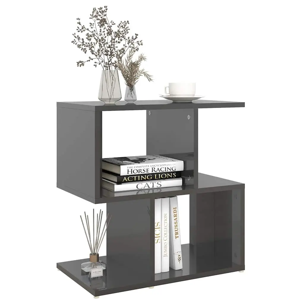 Bedside Cabinet Set Grey High Gloss Open Compartment Storage 2 Piece