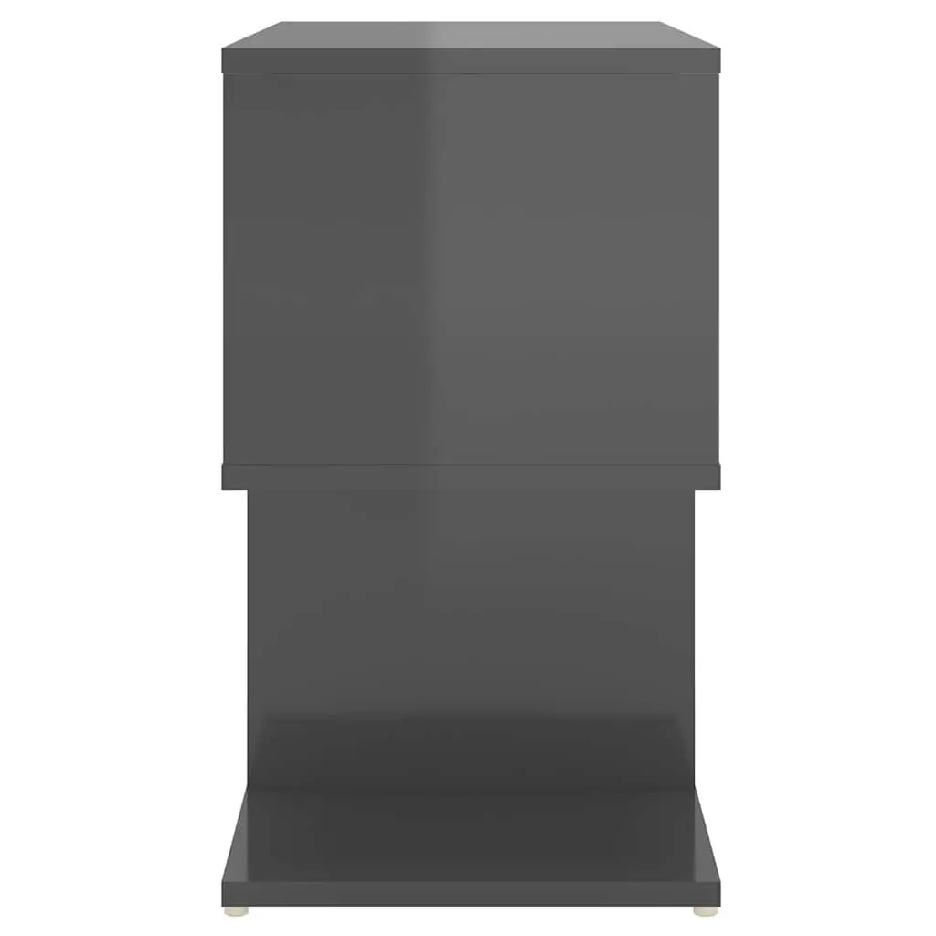 Bedside Cabinet Set Grey High Gloss Open Compartment Storage 2 Piece